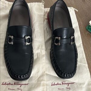 Salvatore Ferragamo Black Leather Loafers with Silver Detailing